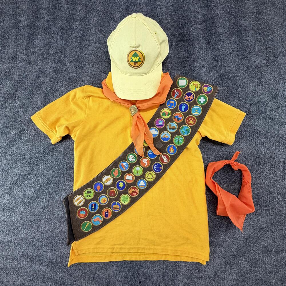 Russell Up Costume Set Outfit Boys 14-16 Yellow Scout Shirt Hat Sash Bandana